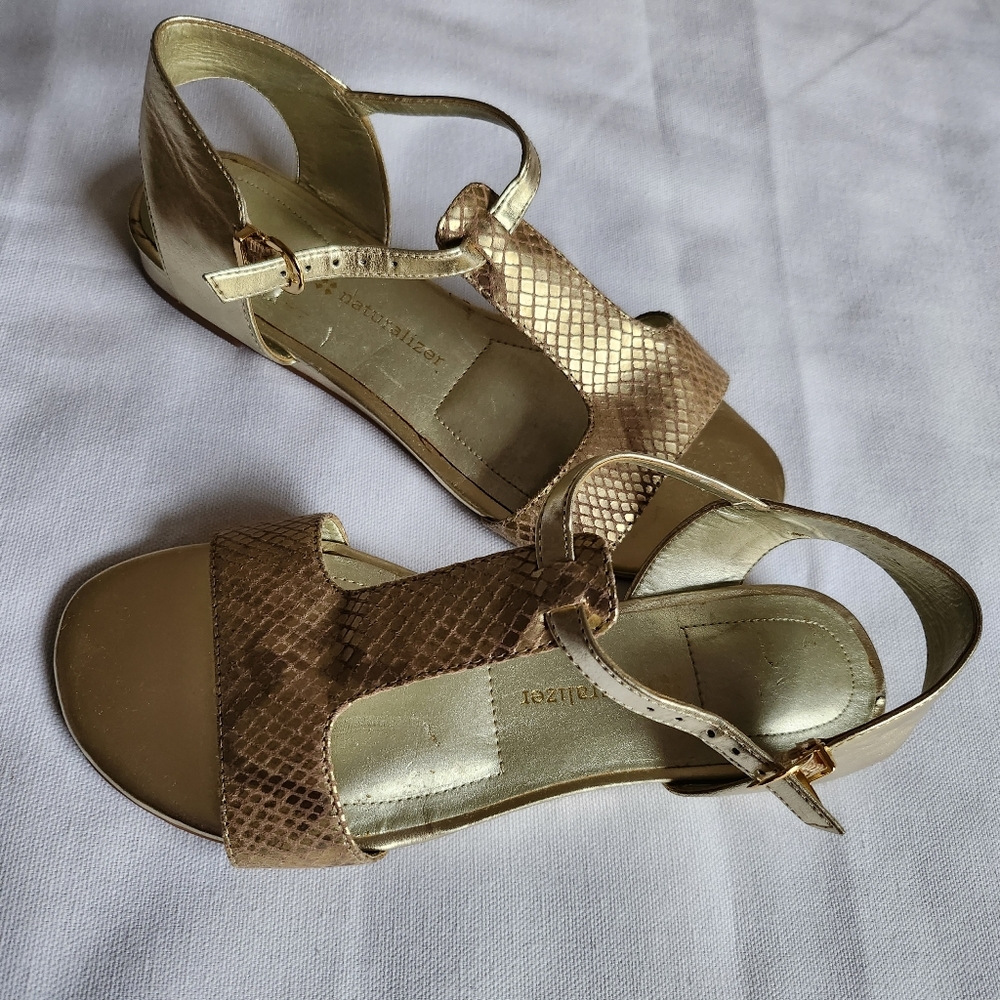 NATURALIZER I US 6W Snakeskin Print Sandals I gold